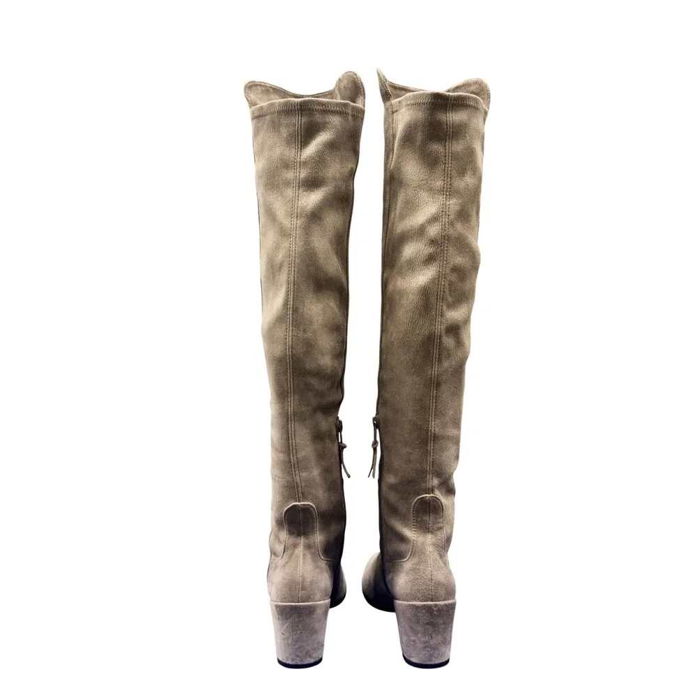 Size 6 Stuart Weitzman Allwayhunk Almond Suede Over The Knee Block Heel Boots